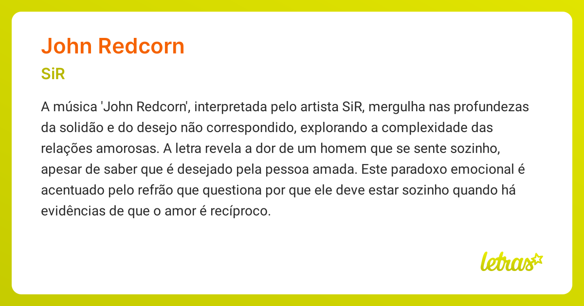 Significado Da Música John Redcorn (sir) - Letras.mus.br