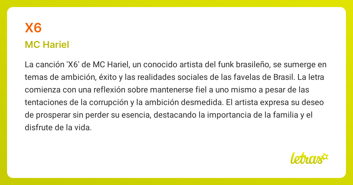 Significado de la canción X6 (MC Hariel) - LETRAS.COM