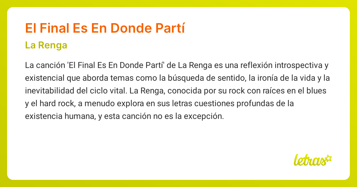 Significado de la canción EL FINAL ES EN DONDE PARTÍ (La Renga ...