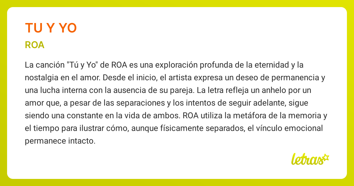 Significado de la canción TU Y YO (ROA) - LETRAS.COM