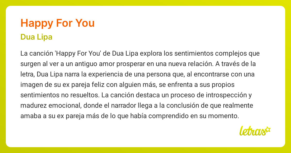 Significado de la canción HAPPY FOR YOU (Dua Lipa)