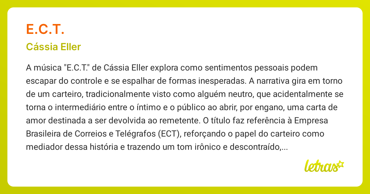 Significado da música E.C.T. (Cássia Eller) - LETRAS.MUS.BR