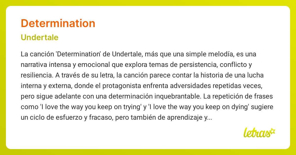 Significado de la canción DETERMINATION (Undertale) - LETRAS.COM