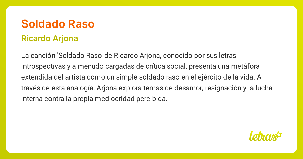 Significado de la canción SOLDADO RASO (Ricardo Arjona) - LETRAS.COM