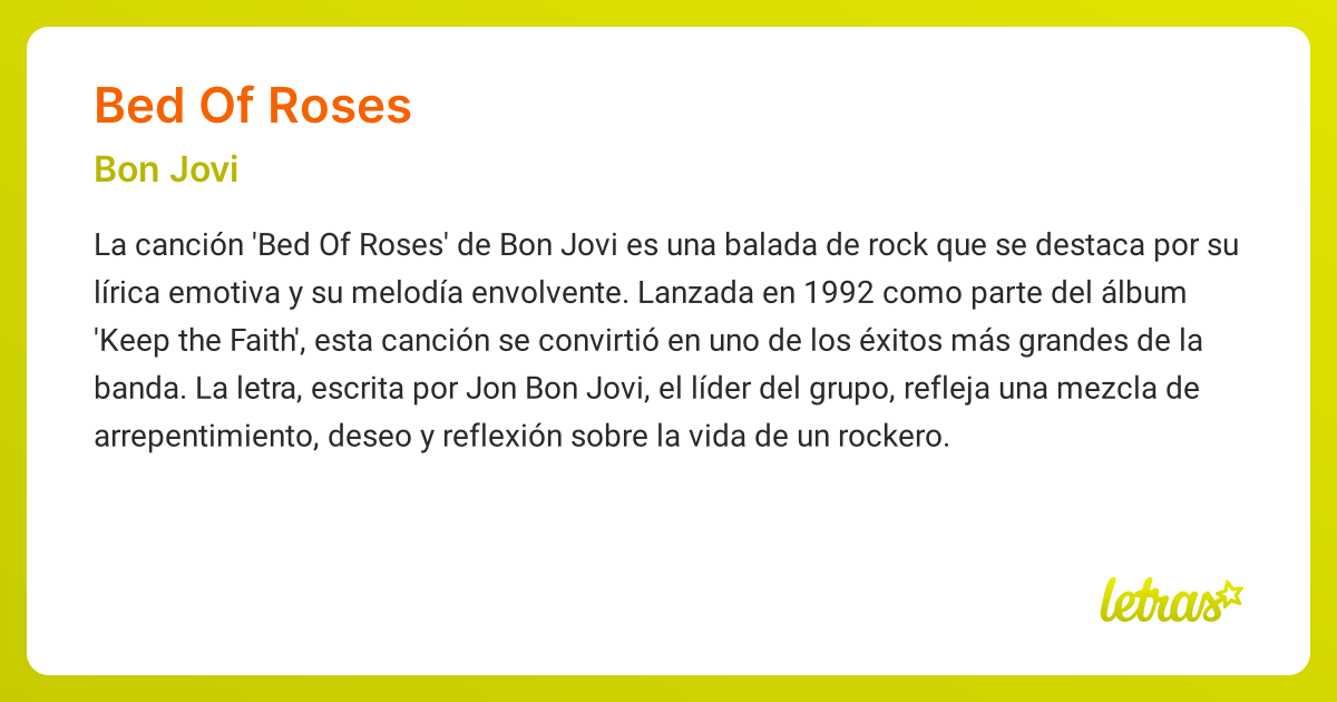 Significado de la canción BED OF ROSES (Bon Jovi)