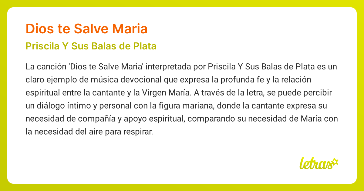 Significado de la canción DIOS TE SALVE MARIA (Priscila Y Sus Balas de