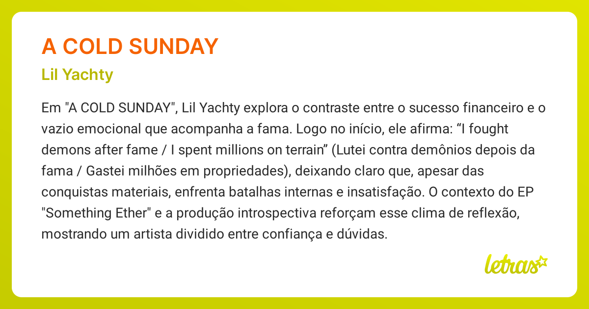 Significado da música A COLD SUNDAY (Lil Yachty) - LETRAS.MUS.BR