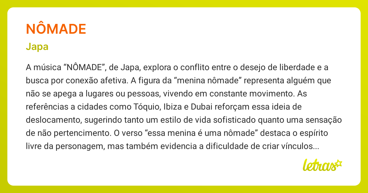 Significado da música NÔMADE (Japa) - LETRAS.MUS.BR