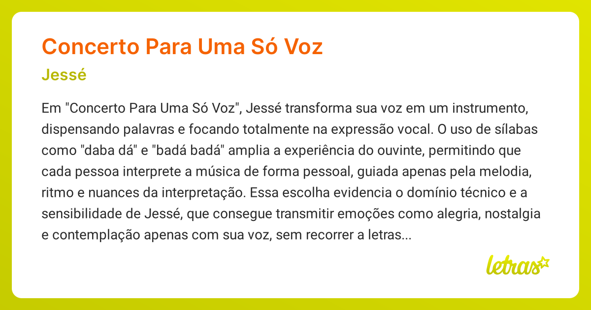 Significado da música CONCERTO PARA UMA SÓ VOZ (Jessé) - LETRAS.MUS.BR