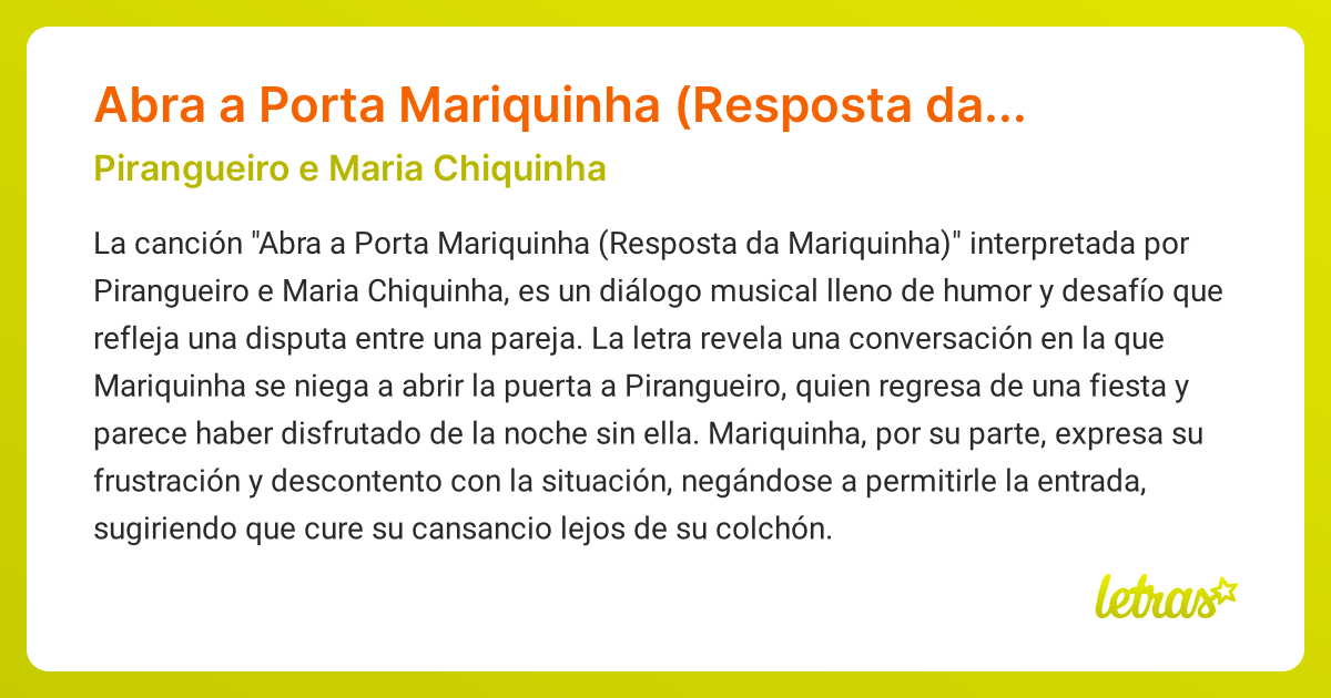 Significado de la canción Abra a Porta Mariquinha (Resposta da ...
