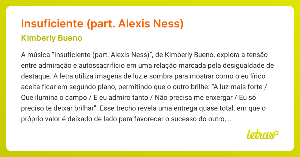 Significado da música Insuficiente (part. Alexis Ness) (Kimberly Bueno ...