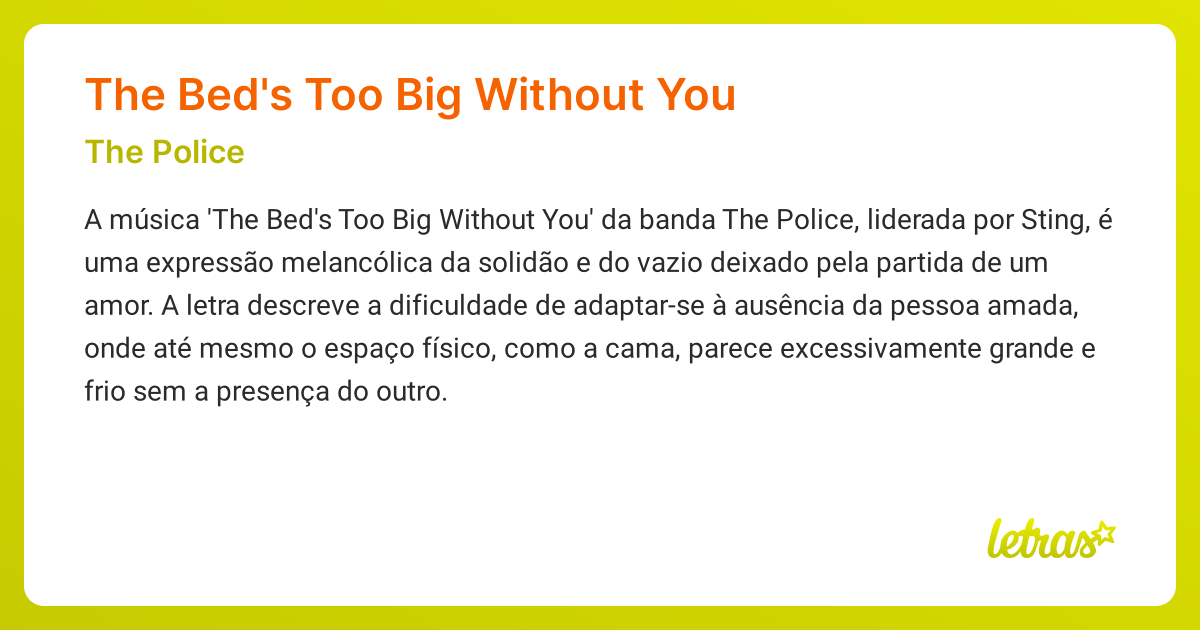 Significado da música THE BED'S TOO BIG WITHOUT YOU (The Police