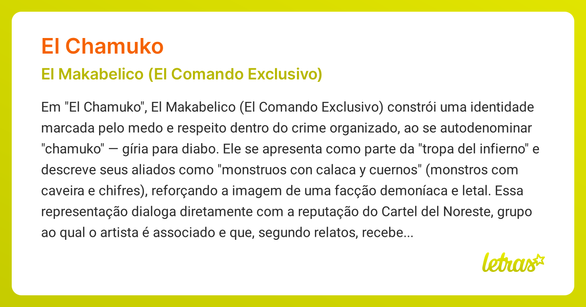 Significado da música EL CHAMUKO (El Makabelico (El Comando Exclusivo ...