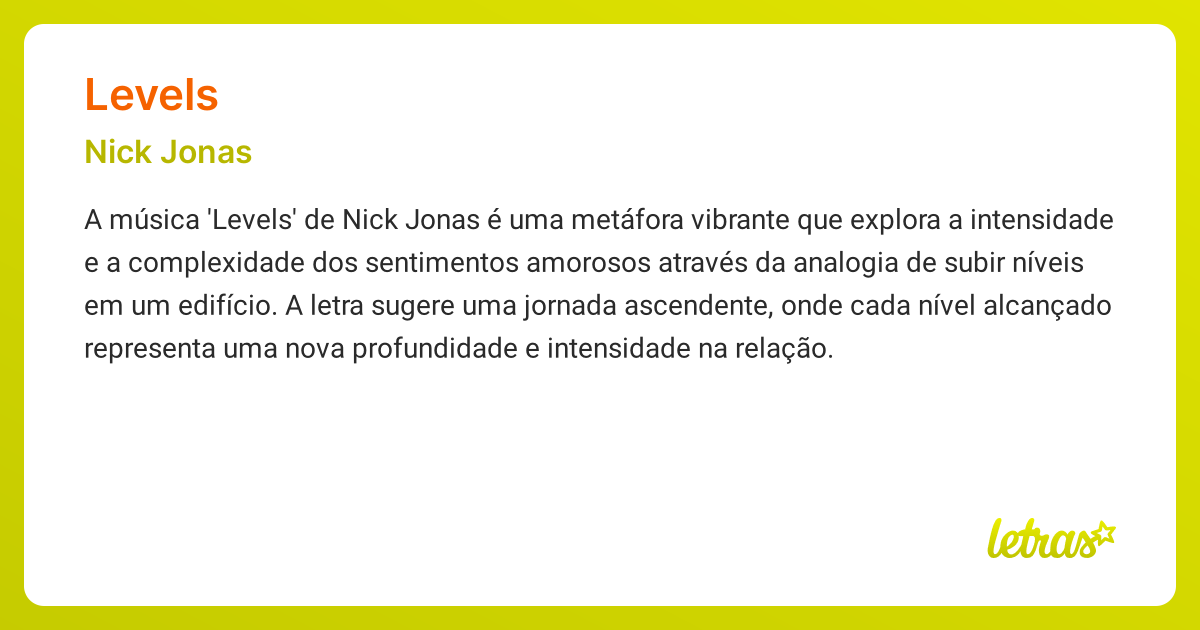 Significado da música LEVELS (Nick Jonas ) LETRAS.MUS.BR