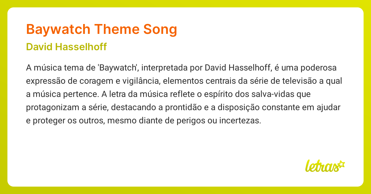 Significado da música BAYWATCH THEME SONG (David Hasselhoff) - LETRAS ...