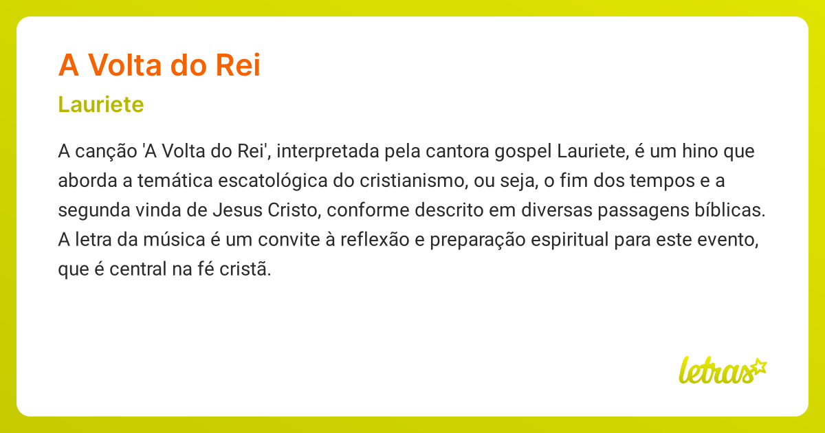 Significado da música A VOLTA DO REI (Lauriete) - LETRAS.MUS.BR