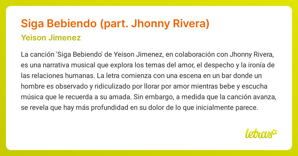 Significado de la canción Siga Bebiendo (part. Jhonny Rivera) (Yeison ...