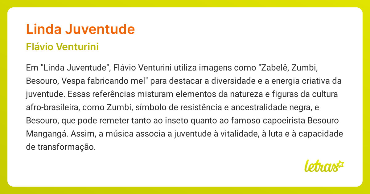 Significado da música LINDA JUVENTUDE (Flávio Venturini) - LETRAS
