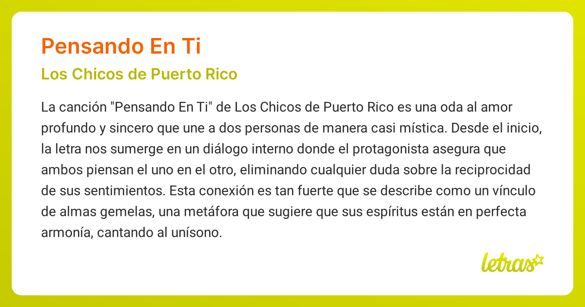 Significado de la canción PENSANDO EN TI (Los Chicos de Puerto Rico ...