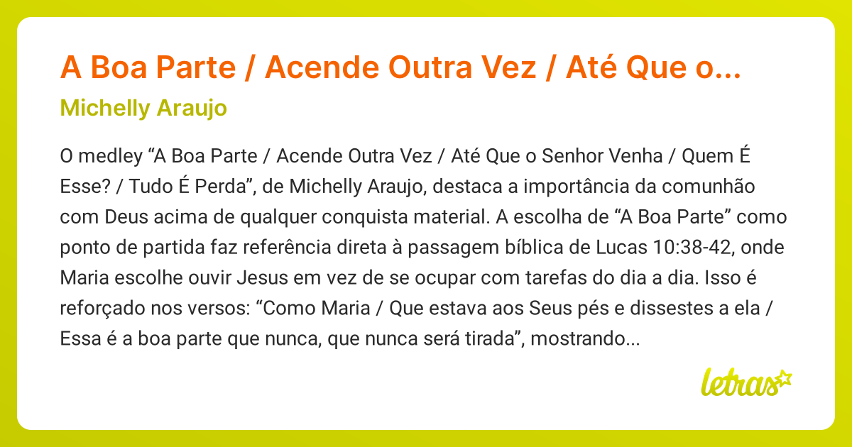Significado da música A Boa Parte / Acende Outra Vez / Até Que o Senhor ...
