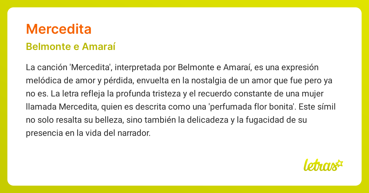Significado de la canción MERCEDITA (Belmonte e Amaraí) - LETRAS.COM