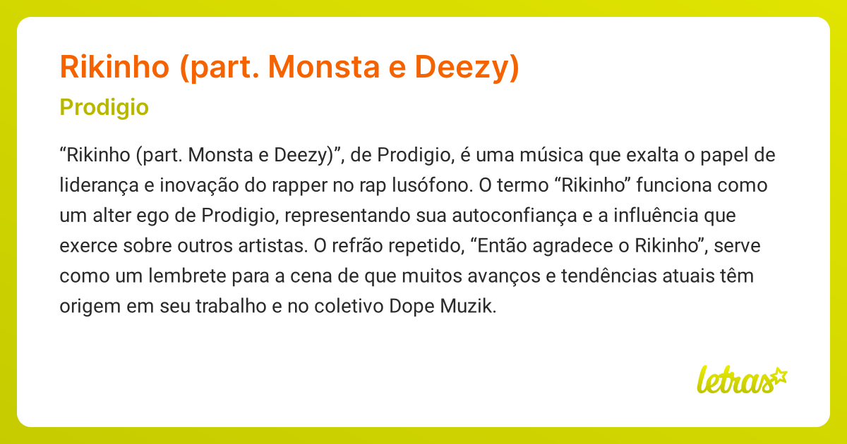 Significado da música RIKINHO (PART. MONSTA E DEEZY) (Prodigio ...