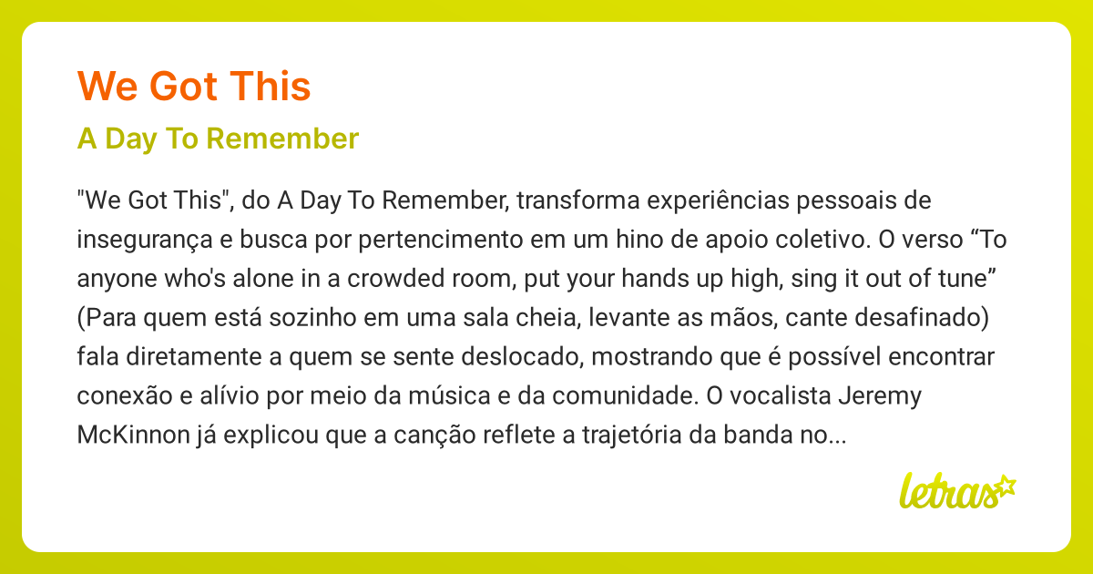 Significado da música WE GOT THIS (A Day To Remember) - LETRAS.MUS.BR