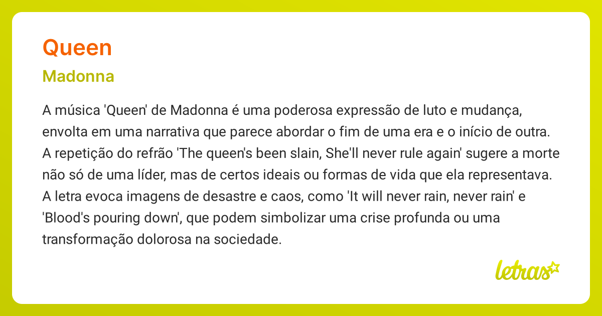 Significado da música QUEEN (Madonna) - LETRAS.MUS.BR