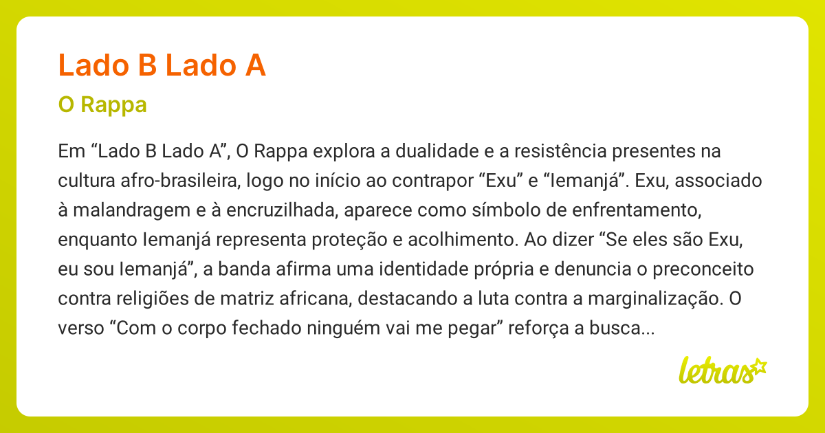 Significado da música LADO B LADO A (O Rappa) - LETRAS.MUS.BR