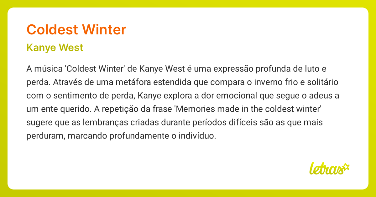 Significado da música COLDEST WINTER (Kanye West) - LETRAS.MUS.BR