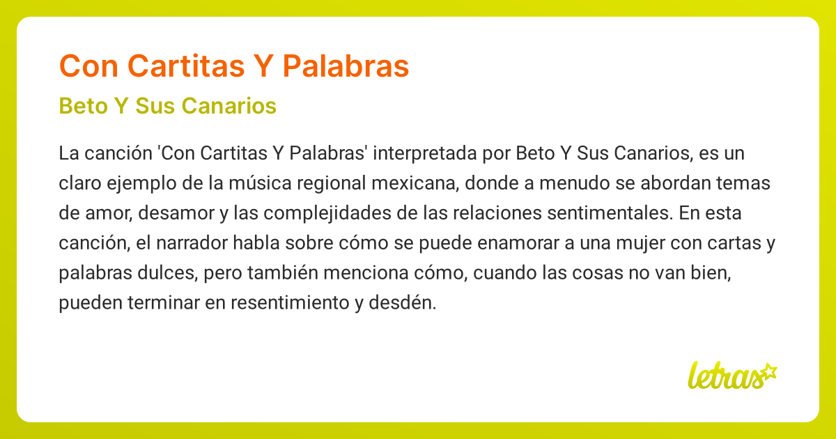 Significado De La Canción Con Cartitas Y Palabras Beto Y Sus Canarios