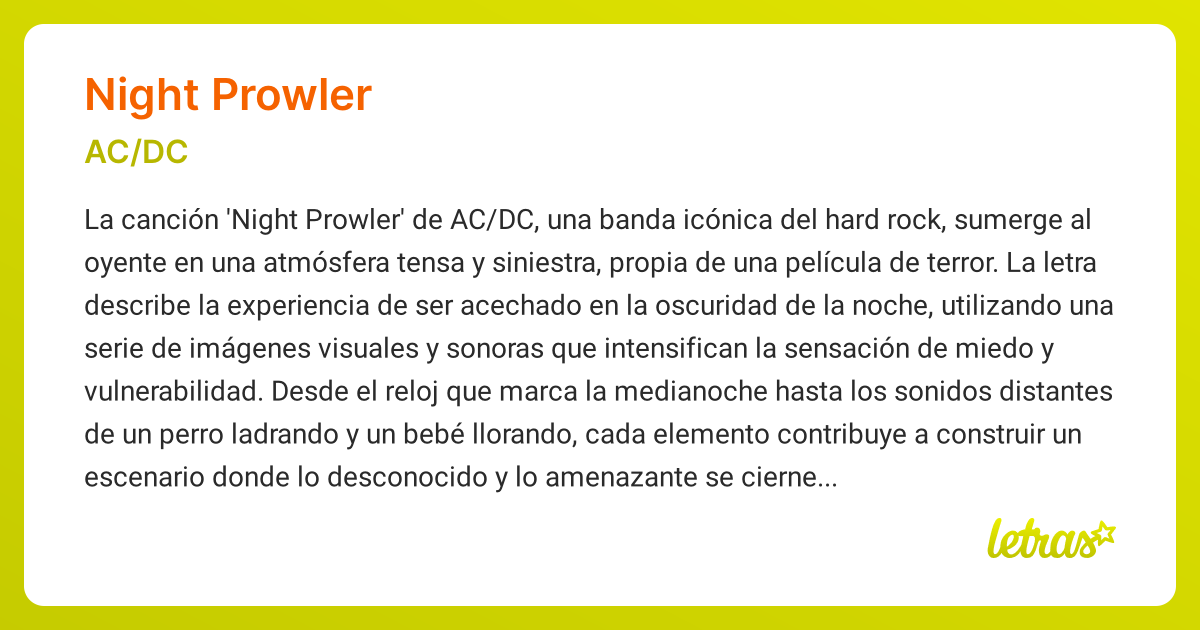 Significado de la canción NIGHT PROWLER (AC/DC) - LETRAS.COM