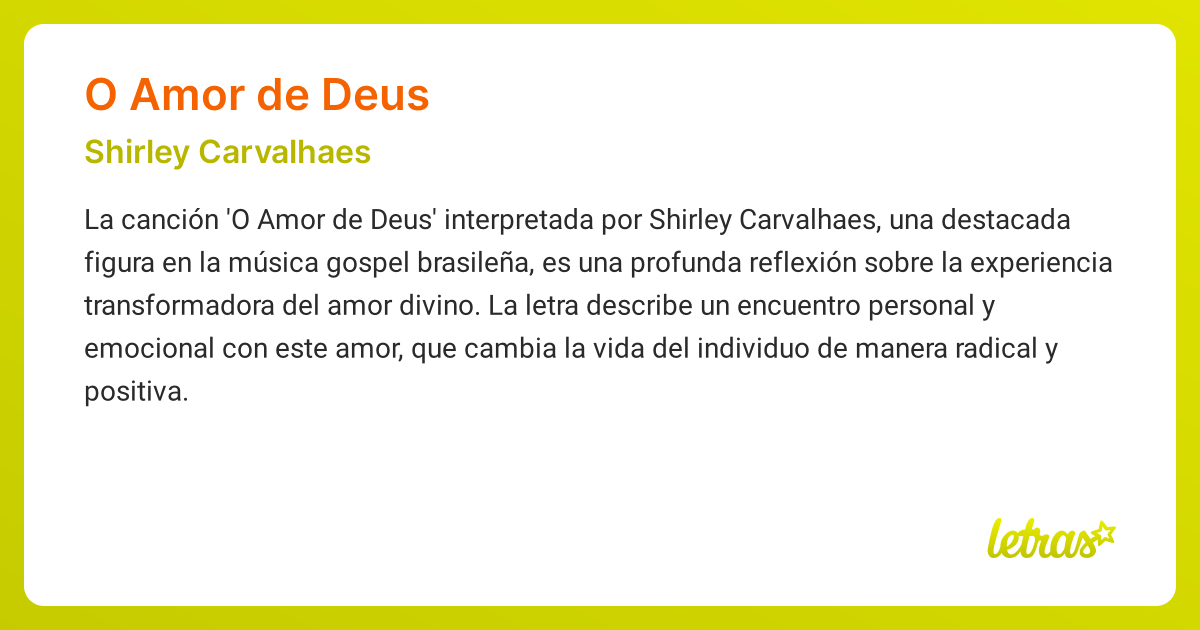 Significado de la canción O AMOR DE DEUS (Shirley Carvalhaes) - LETRAS.COM