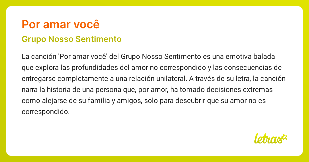 Significado de la canción POR AMAR VOCÊ (Grupo Nosso Sentimento ...