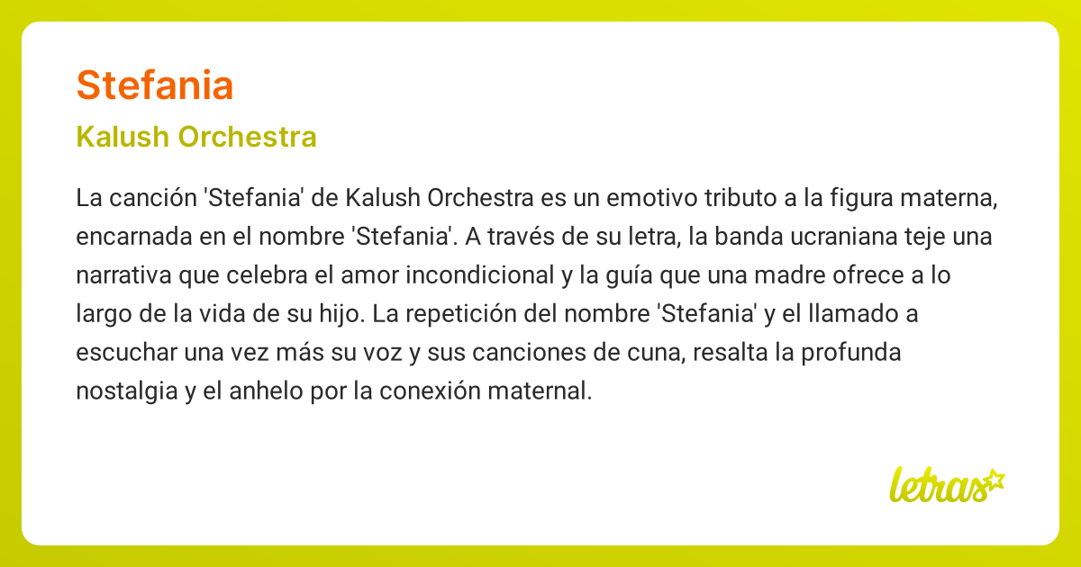 Significado de la canción STEFANIA (Kalush Orchestra) - LETRAS.COM