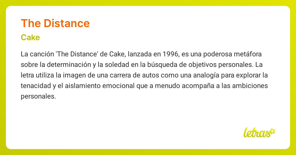 Significado de la canción THE DISTANCE (Cake) - LETRAS.COM