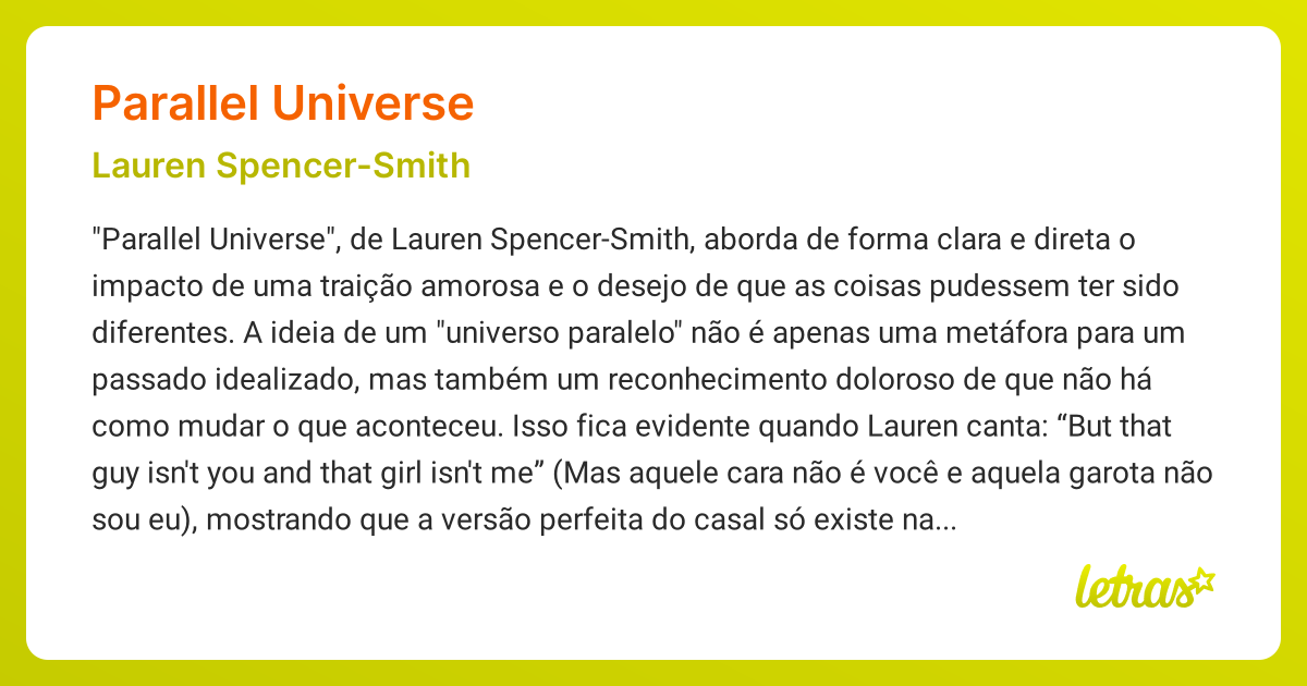 Significado da música PARALLEL UNIVERSE (Lauren Spencer-Smith) - LETRAS ...