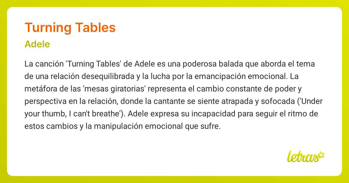 Significado de la canción TURNING TABLES (Adele)