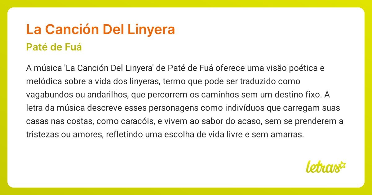 Significado da música LA CANCIÓN DEL LINYERA (Paté de Fuá) - LETRAS.MUS.BR