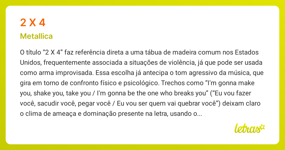 Significado da música 2 X 4 (Metallica) - LETRAS.MUS.BR