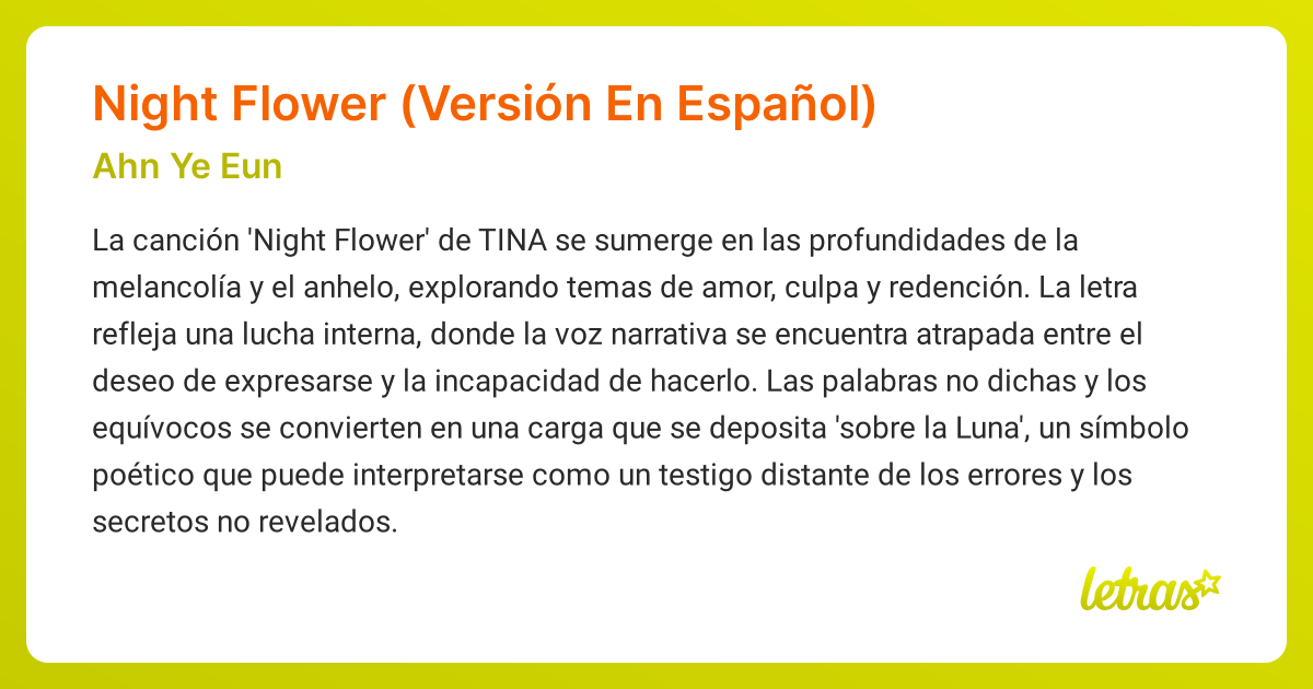 Significado de la canción Night Flower (Versión En Español) (Ahn Ye Eun