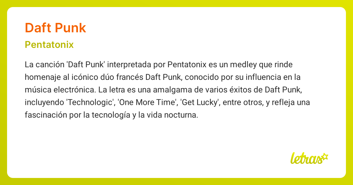 Significado de la canción DAFT PUNK (Pentatonix) - LETRAS.COM