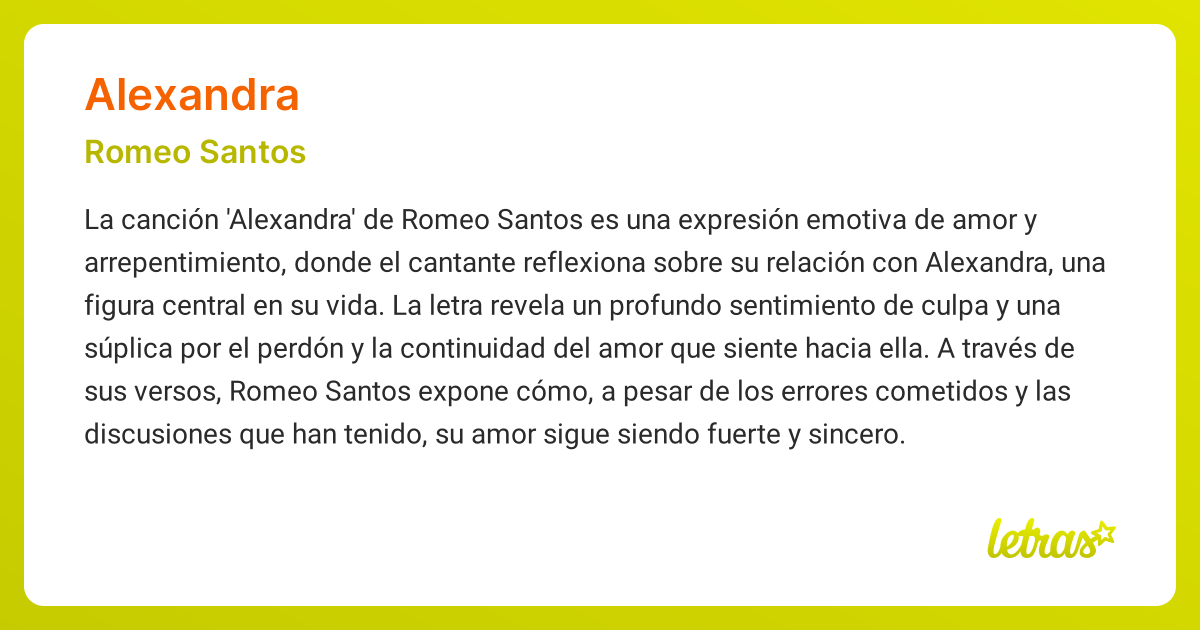 Significado de la canción ALEXANDRA (Romeo Santos) - LETRAS.COM