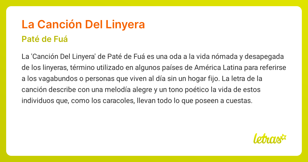Significado de la canción LA CANCIÓN DEL LINYERA (Paté de Fuá) - LETRAS.COM