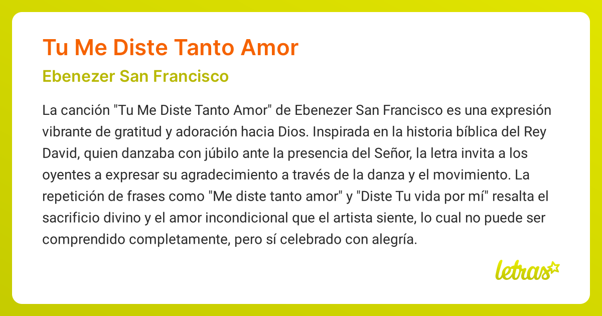 Significado de la canción TU ME DISTE TANTO AMOR (Ebenezer San ...