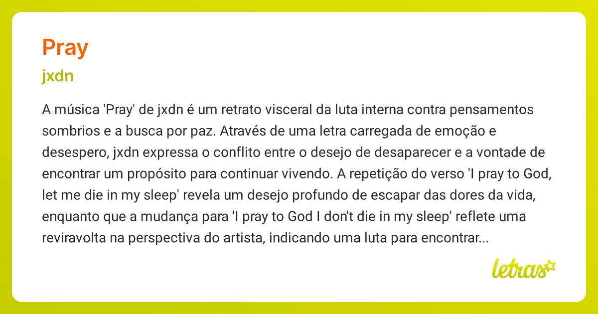 Significado da música PRAY (jxdn) - LETRAS.MUS.BR