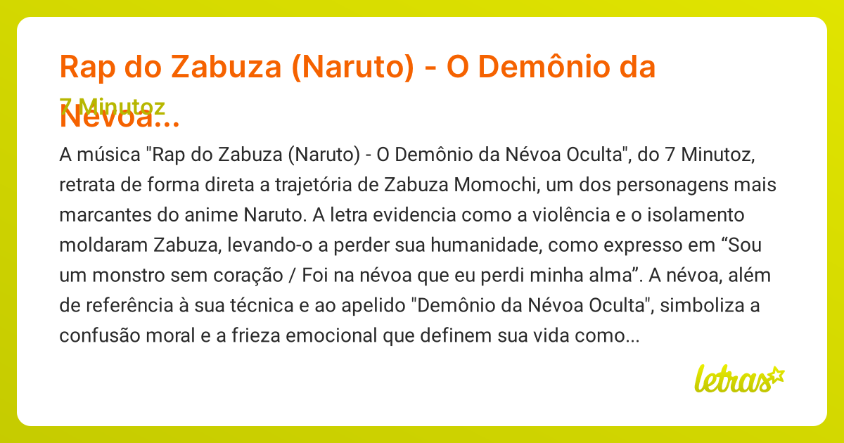 Significado da música Rap do Zabuza (Naruto) - O Demônio da Névoa