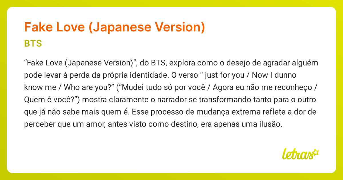 Significado da música FAKE LOVE (JAPANESE VERSION) (BTS) LETRAS.MUS.BR