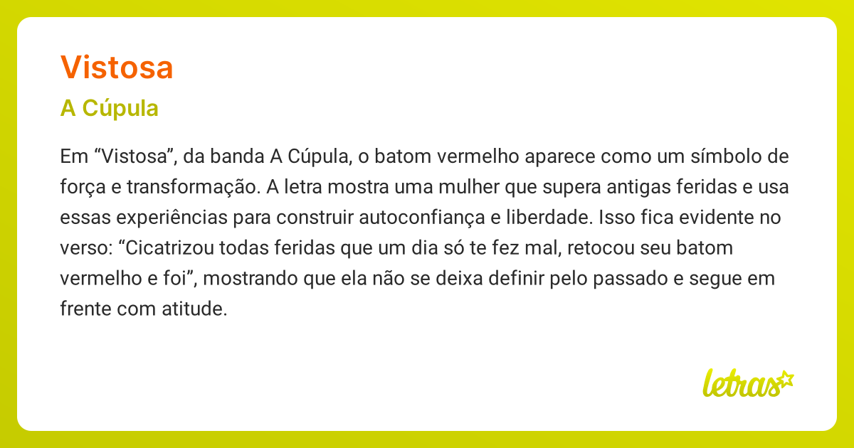 Significado da música VISTOSA (A Cúpula) - LETRAS.MUS.BR