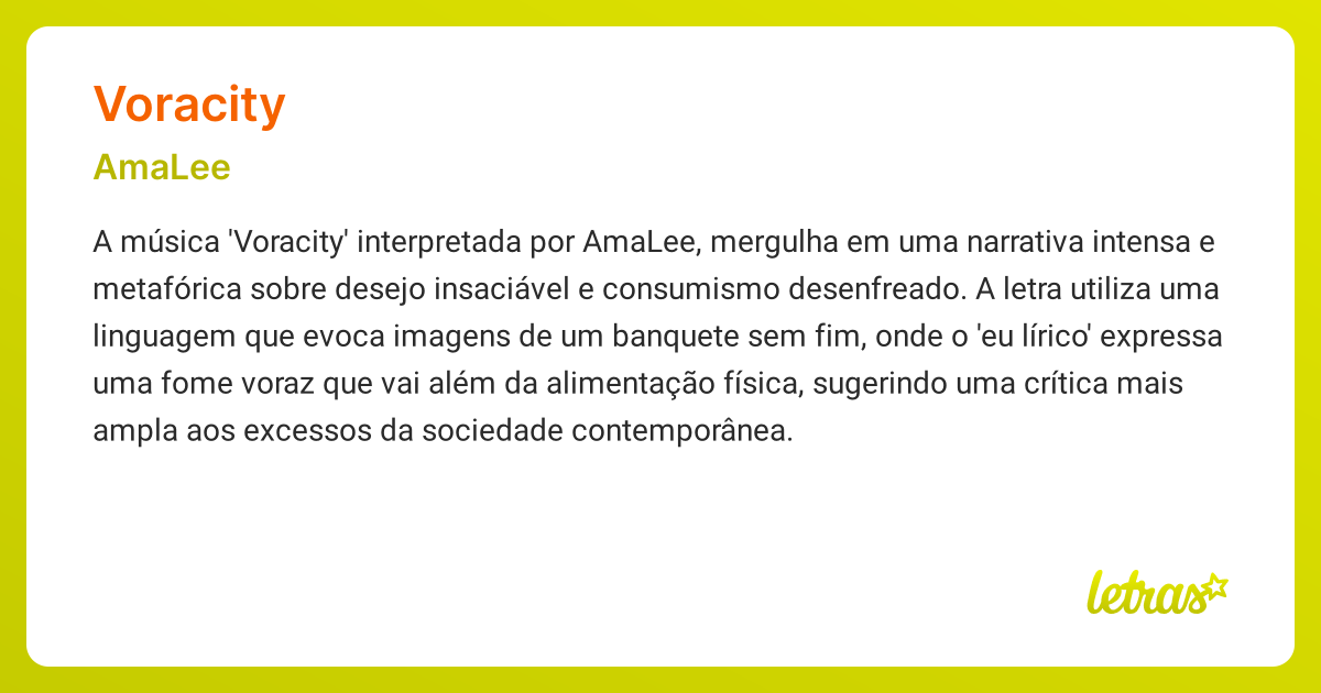 Significado da música VORACITY (AmaLee) - LETRAS.MUS.BR